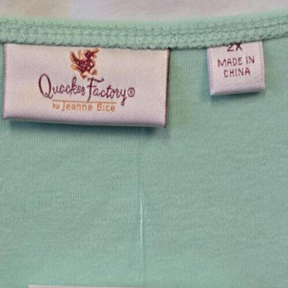 Quaker Factory Green Boho Embroidered Beaded Stretch 3/4 sleeves Top 2X NWT - Picture 5 of 12
